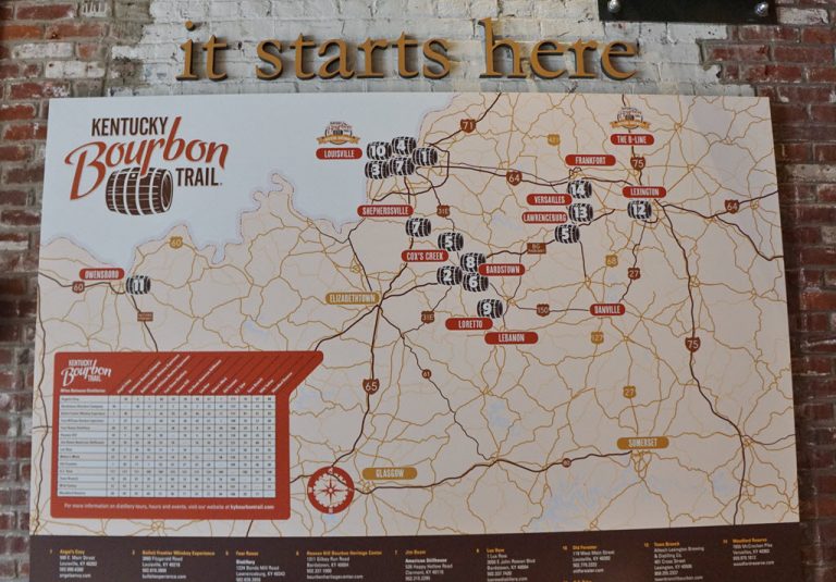 Kentucky Bourbon Trail Welcome Center Spirit Of Kentucky Exhibit It Starts Here Map 768x535 