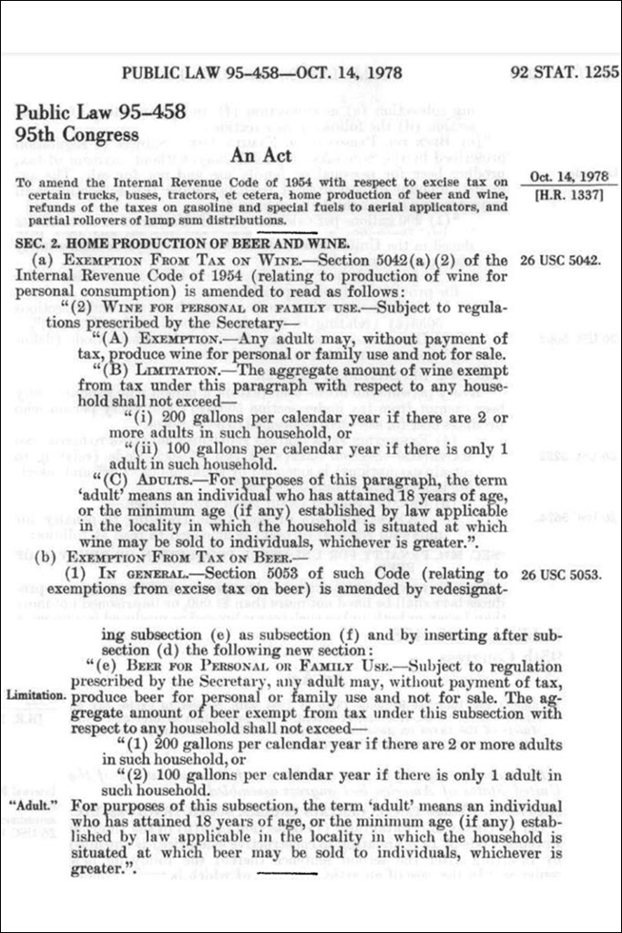 A Bill to Legalize Home Production of Beer and Wine - H.R.1337 — 95th Congress (1977-1978)