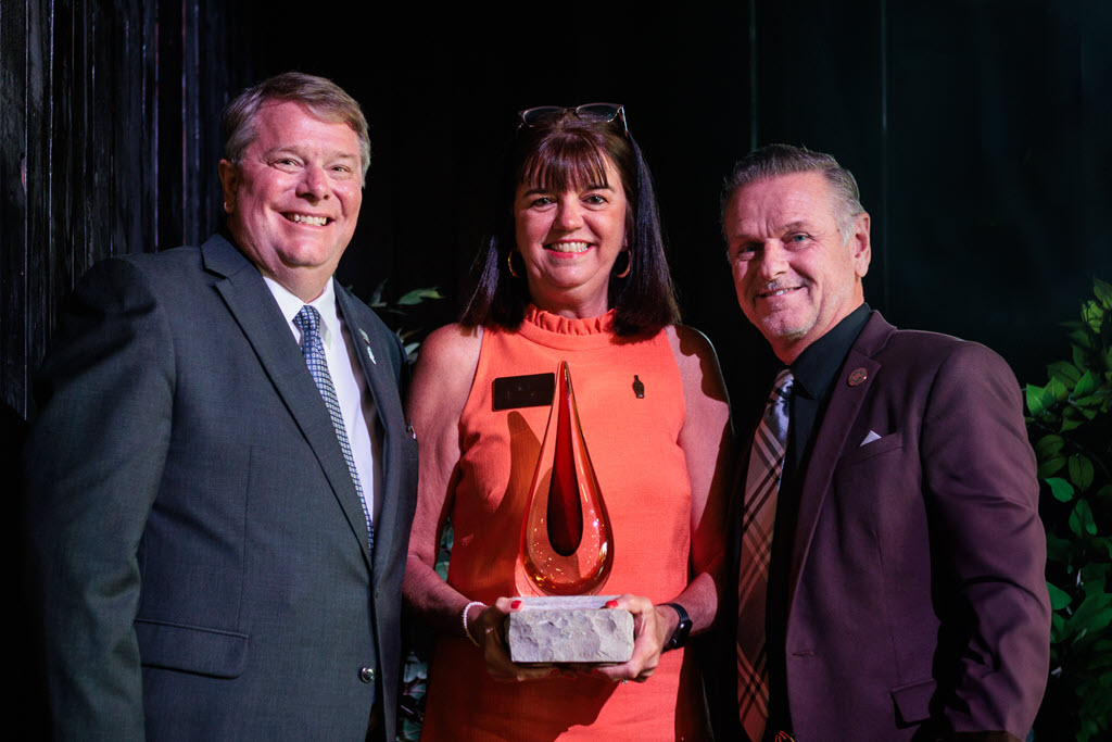 Kentucky Bourbon Hall of Fame - KDA President Eric Gregory, Angel's Envy Distillery's Dee Ford, and Heaven Hill Distillery's Jeff Crowe