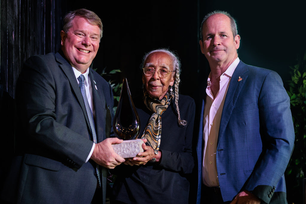 Kentucky Bourbon Hall of Fame - KDA President Eric Gregory, Brown-Forman's Elmer Lucille Allen, and Brown-Forman's Chairman of the Board Campbell Brown